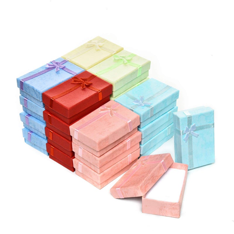 AQUEENLY 24-Piece Gifts Box Set, Jewelry Gift Boxes for Rings, Pendants, Earring, Necklaces - Cardboard Jewelry Boxes for Anniversaries, Weddings, Birthdays, Assorted Colors - 3.2 x 2.0 x 1.1 Inches - Image 1